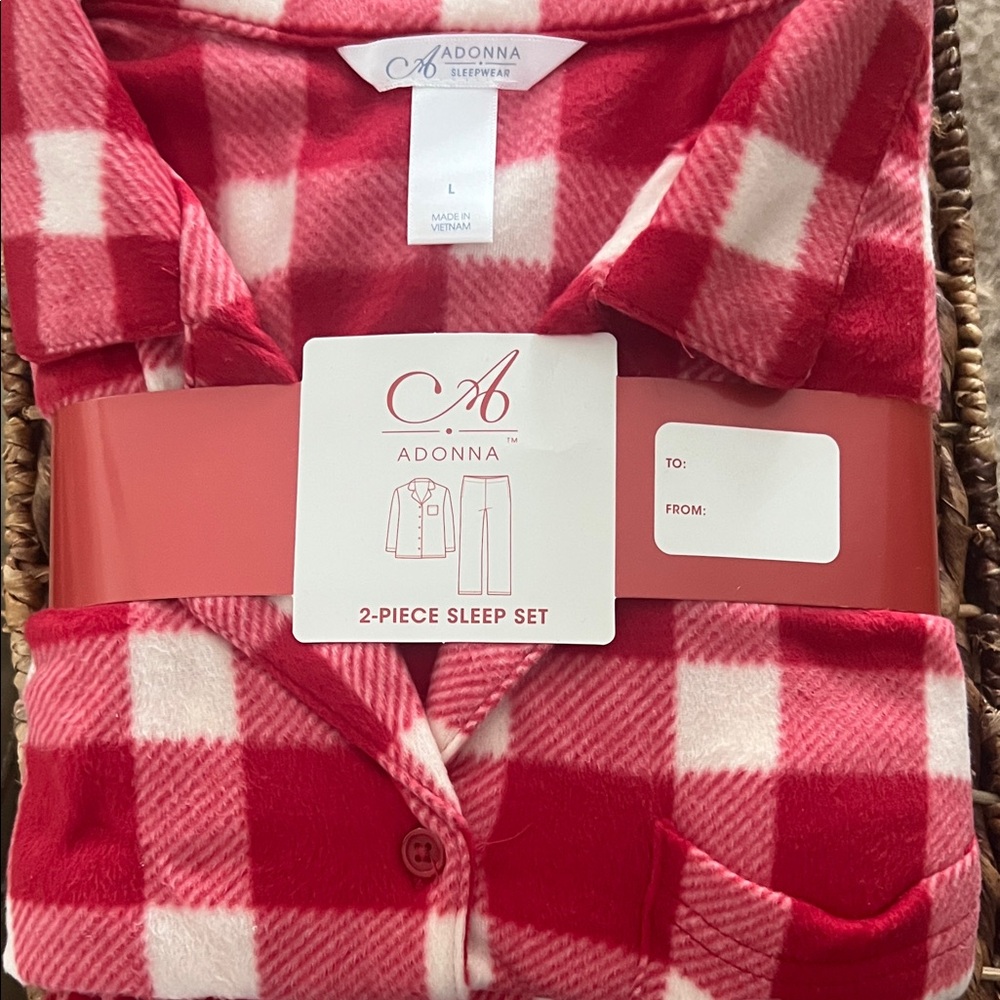 Adonna Womens Checkered Red and White Microfiber Pajama Set